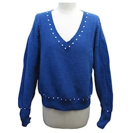 Chanel-PULL CHANEL PERLES P53609K06955 38 M IN COTTON BLUE SWEAT-Blue