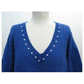Chanel-PULL CHANEL PERLES P53609K06955 38 M IN COTTON BLUE SWEAT-Blue