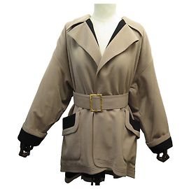 VINTAGE CHANEL COAT WITH BELT M 38 IN TAUPE WOOL Taupe
