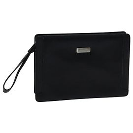 Bolsa clutch de couro preta e prata da BURBERRY Auth bs17644 Preto Prata