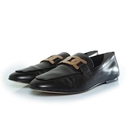 Tod's-Tod’s, black leather loafers with gold detail-Black