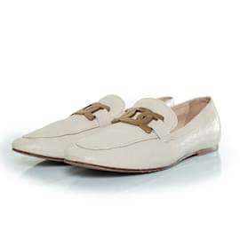 Tod's-Tod’s, white leather loafers with gold detail-White