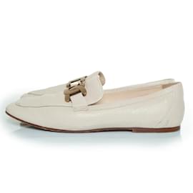 Tod's-Tod’s, white leather loafers with gold detail-White