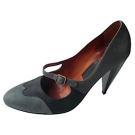 Lanvin-LANVIN Suede calfskin pumps in anthracite and blue derby style T37.5 IT-Grey