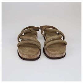 Brunello Cucinelli Brown Crystal Embellished Slingback Flat Sandals Brown