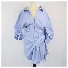 Blaues Popeline-Rüschenshirtkleid von Alexander Wang Blau