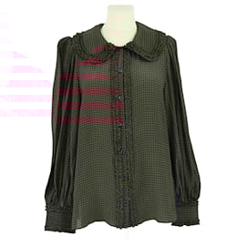 Fendi-Fendi Maroon/Black Checkered Longsleeve Blouse-Black