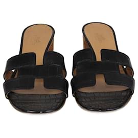 Hermès-HERMES Flats T.EU  Leather-Black