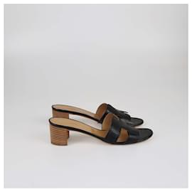 Hermès-HERMES Flats T.EU  Leather-Black