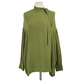 Hermès-Hermes Olive Green Longsleeve Close Neck Blouse-Green