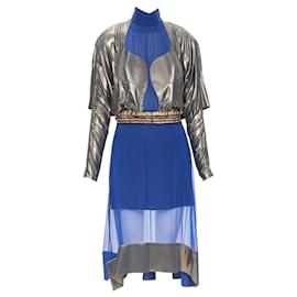 Balenciaga-Balenciaga  blue copper futuristic bustier silk dress-Blue