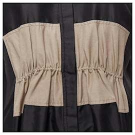 Balenciaga-Balenciaga black khaki silk blend colorblock ruched shirt dress-Black