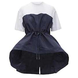 Alexander Mcqueen-Alexander McQueen Hybrid navy drawstring high low white tshirt -White