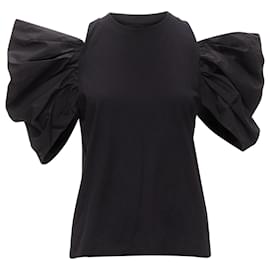 Alexander Mcqueen-Alexander McQueen cotton puff sleeves embroidered logo top-Black