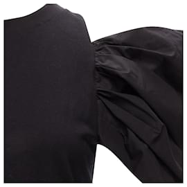 Alexander Mcqueen-Alexander McQueen cotton puff sleeves embroidered logo top-Black