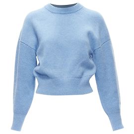 Boxy Cropped Pullover aus gesprenkelter Wolle in Puderblau von Alexander McQueen Blau