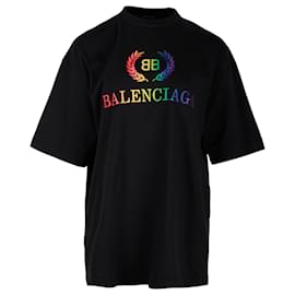 Balenciaga-Balenciaga Rainbow Logo T-shirt in Black Cotton-Black