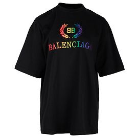 Camiseta Balenciaga Logo Arco-íris em Algodão Preto Preto