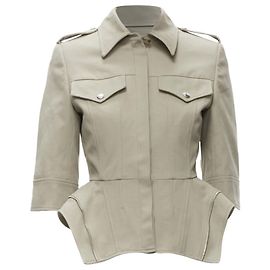 Alexander McQueen graue Baumwolljacke mit passgenauer Reißverschluss-Peplum-Utility-Jacke Grau