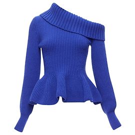 Suéter peplum de lã e cashmere azul cobalto com ombros à mostra de Alexander McQueen Azul