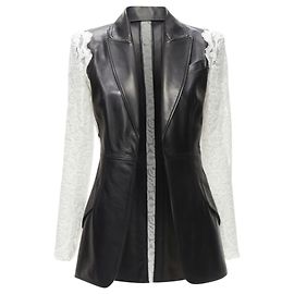 Blazer de cuero de cordero con encaje Alexander McQueen Negro