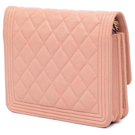 Chanel-Chanel Pink Quilted Caviar Square Boy Wallet On Chain-Pink