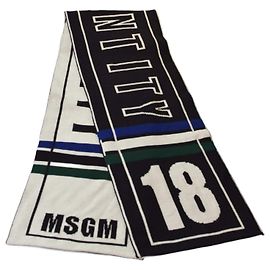 Cachecol longo de malha dupla face Msgm Preto Branco Multicor