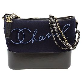 Bolsa transversal Gabrielle bordada Chanel Paris-Hamburgo em lã azul Azul Azul marinho