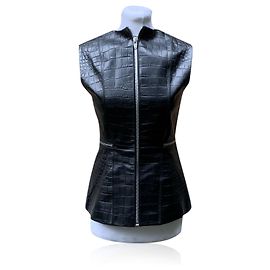 Alexander Wang Black Embossed Leather Zip Sleeveless Jacket Size 4 Black