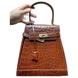 Autre Marque Borsa a mano El Potro Chic Camel Pelle Stampata Coccodrillo Cammello