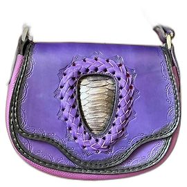 Autre Marque Bolsa de couro artesanal roxa e laranja com couro exótico Prata Roxo Roxo escuro