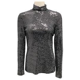 Prabal Gurung Black / Silver Mirrored Long Sleeved Turtleneck Top Silvery