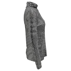 Prabal Gurung-Prabal Gurung Black / Silver Mirrored Long Sleeved Turtleneck Top-Silvery