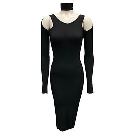 Vestido midi de malha canelada preta com recortes Coperni Preto