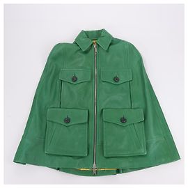 DSQUARED2 Green Leather Cape Jacket, Style S75AM0561, Size 38 Green