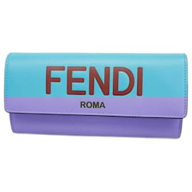 Fendi-Fendi Light Blue Leather Long Wallet-Light blue
