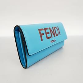 Fendi-Fendi Light Blue Leather Long Wallet-Light blue