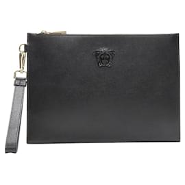 Versace-Versace Palazzo Medusa Emblem Black Saffiano Leather Zip Pouch Clutch-Black