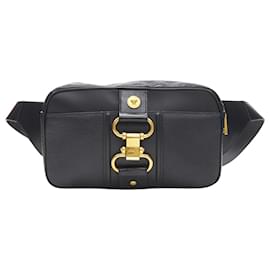 Versace-Versace 2019 Runway Black Leather Clasp Buckle Medusa Crossbody Belt Bag-Black