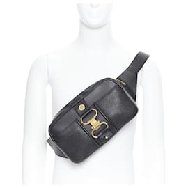 Versace-Versace 2019 Runway Black Leather Clasp Buckle Medusa Crossbody Belt Bag-Black