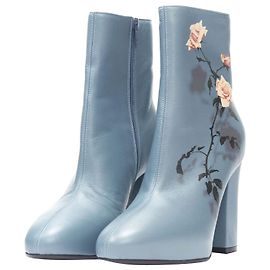 Botín de tacón bloque con estampado de rosa azul pizarra Dries Van Noten EU36 Azul
