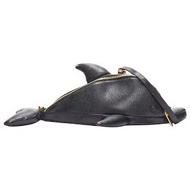 Bolsa transversal Mini Dolphin em couro preto texturizado de Thom Browne, rara Preto