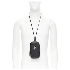 Versace-new VERSACE Clash Demi Medusa gold silver split black leather neck crossbody bag-Black