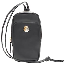 Versace-new VERSACE Clash Demi Medusa gold silver split black leather neck crossbody bag-Black