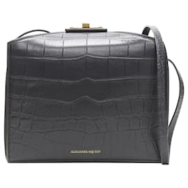 Alexander Mcqueen-Alexander Mcqueen The Box Black Scaled Leather Gold Turn Lock Crossbody Bag-Black