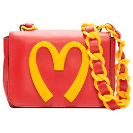 bolsa transversal de plástico vermelho e amarelo com corrente MOSCHINO Jeremy Scott 2014 rara Vermelho