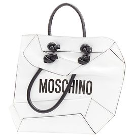 MOSCHINO COUTURE bolsa de compras plana em couro branco óptico 2D Branco