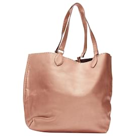 Fendi-Fendi Selleria Metallic Rose Bronze Grained Leather Signature Stitch Tote Bag-Brown,Pink