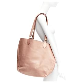 Fendi-Fendi Selleria Metallic Rose Bronze Grained Leather Signature Stitch Tote Bag-Brown,Pink