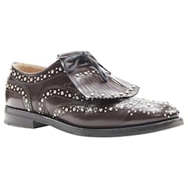 Church's-Church'S Burwood Met Cordovan Dark Brown Silver Studded Fringe Brogue Eu36-Brown